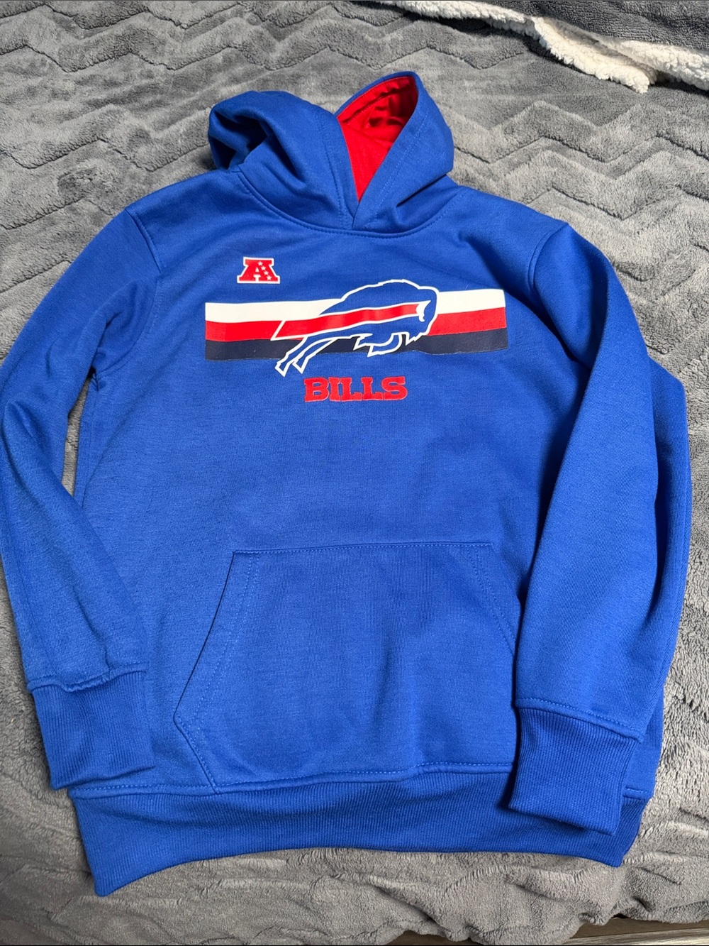 NFL Royal Blue Hoodie with Red Lined Hood and Team Graphic